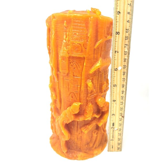 Wax Candle 9" Seasonal Autumn Decor Carved 1800's Motif Halloween Holiday Orange - Picture 6 of 9
